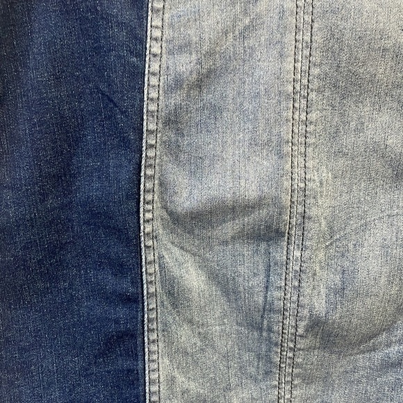 Free People Two Tone black panel denim jean mini Skirt Stretchy Tight sz 6 - Picture 5 of 13